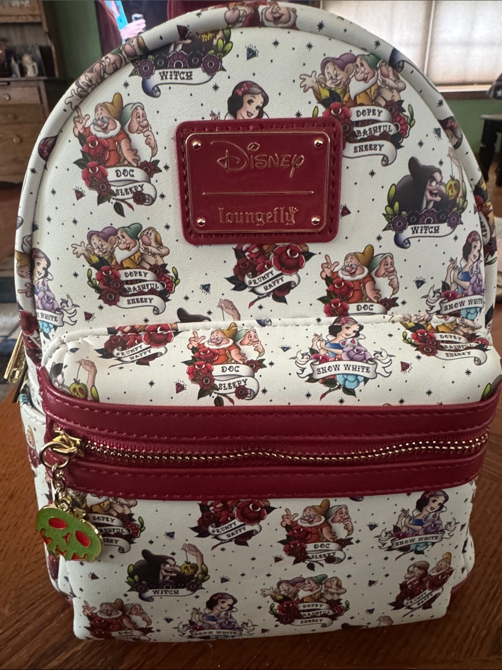 Loungefly White Disney Snow White & Seven Dwarfs Mini Backpack with Red Trim